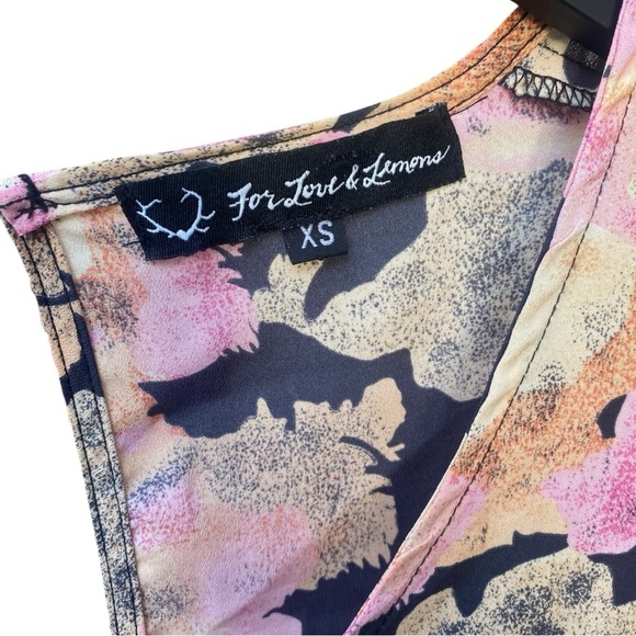 For Love & Lemons Pink and Black Floral Women's Blouse I Size:XS - Picture 3 of 6